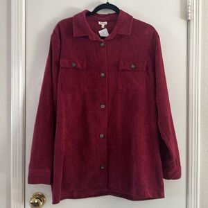 En Crème Women’s Burgundy Corduroy Shacket NWT Cabincore